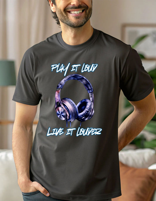 Play It Loud-Live It Louder Headphones Unisex T-Shirt