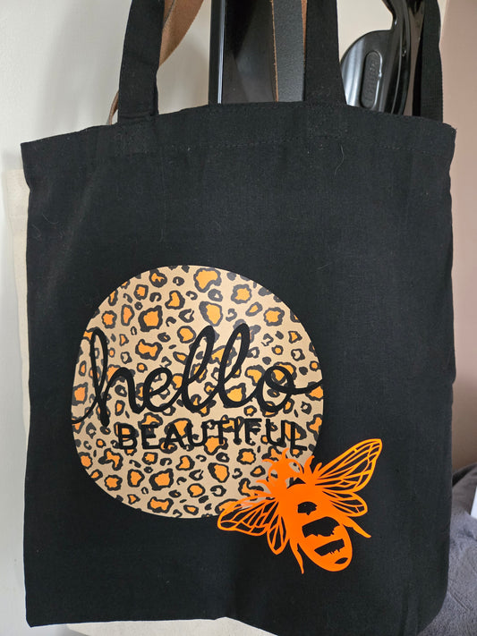 Hello Beautiful Animal Print with Bee Tote Bag