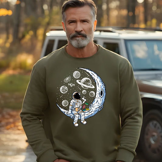 Astronaut with cup of Tea/Coffee with Doughnuts Unisex Sweatshirt.