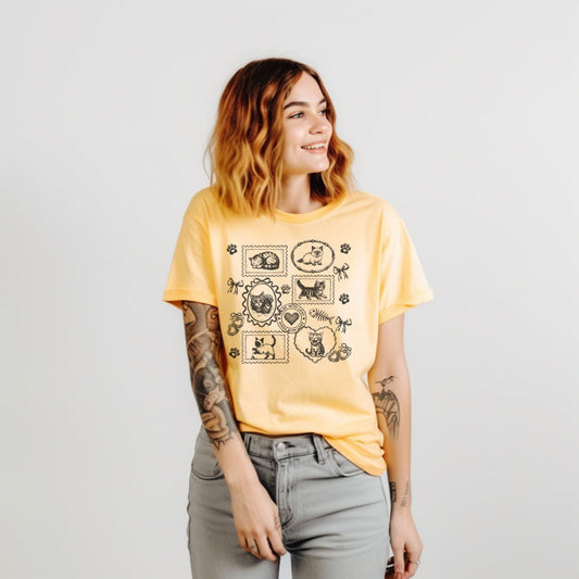 Cats Vintage Style Gallery Yellow Unisex T-Shirt-Set 2.