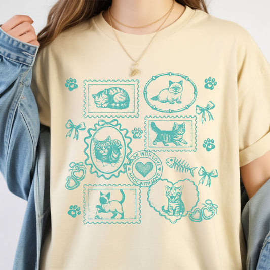 Cats Vintage Style Gallery Yellow Unisex T-Shirt-Set 1.