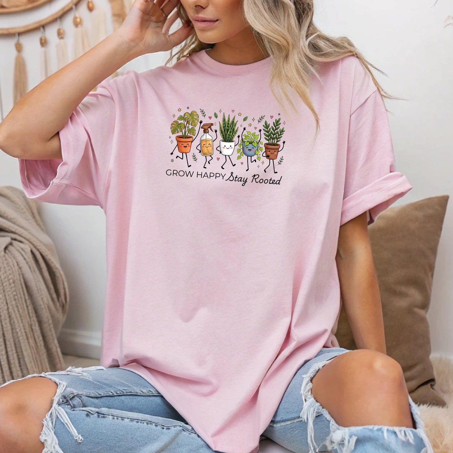 Grow Happy, Stay Rooted-Funny- T-Shirt