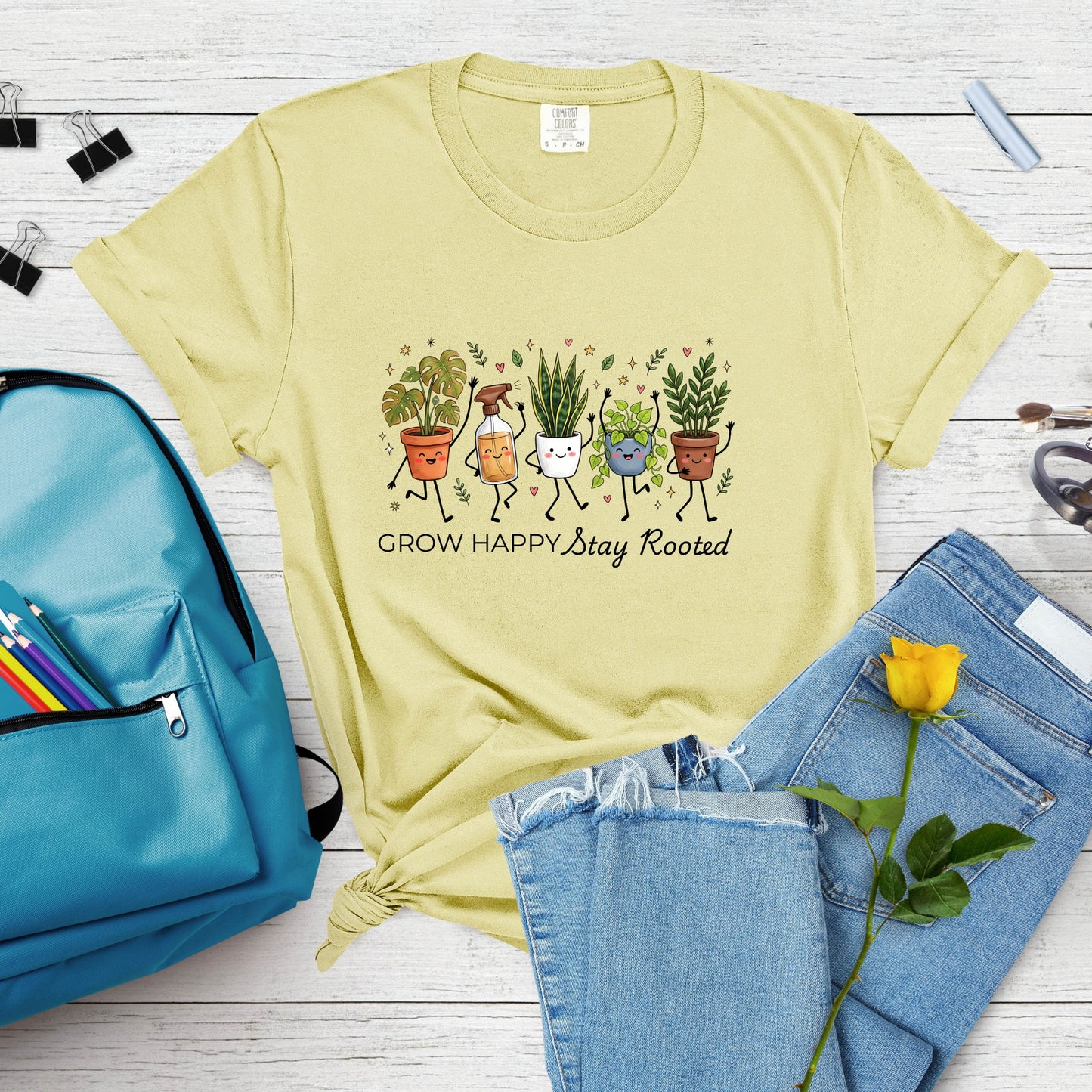 Grow Happy, Stay Rooted-Funny- T-Shirt