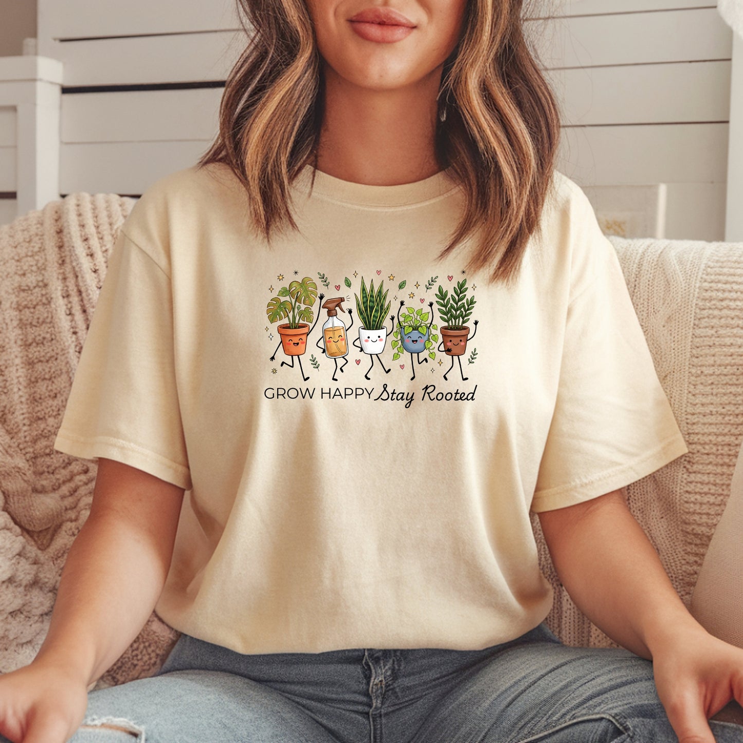 Grow Happy, Stay Rooted-Funny- T-Shirt