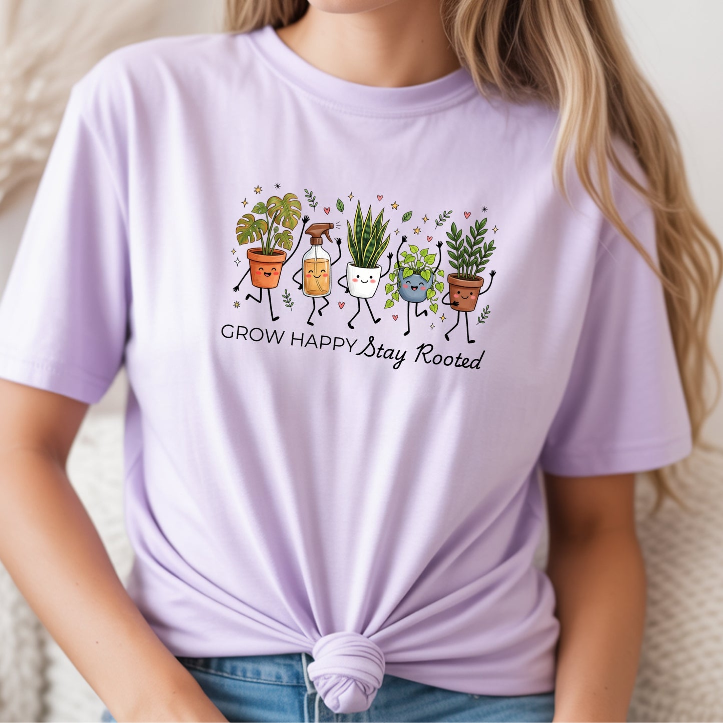 Grow Happy, Stay Rooted-Funny- T-Shirt