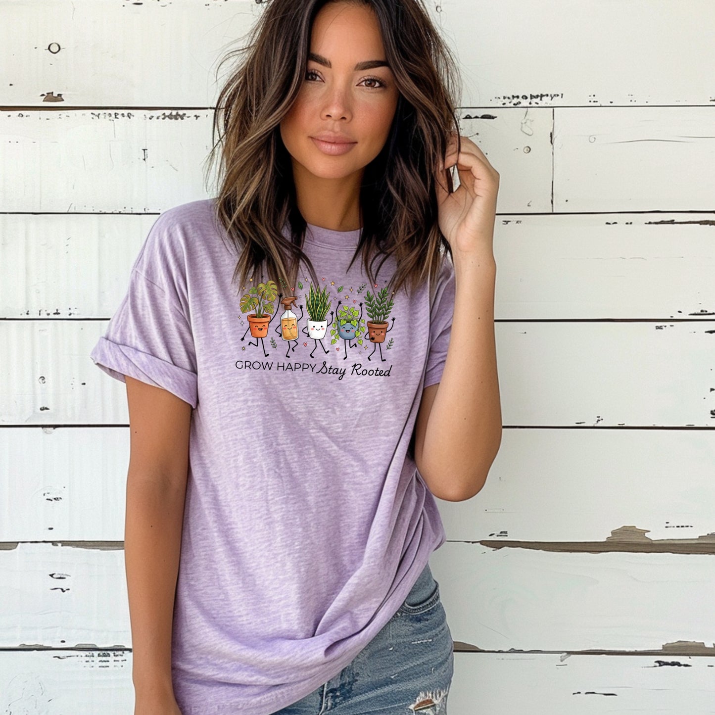 Grow Happy, Stay Rooted-Funny- T-Shirt