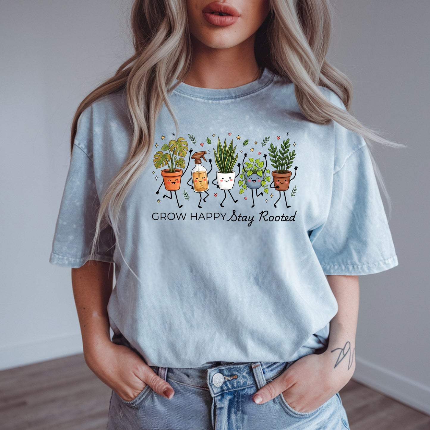 Grow Happy, Stay Rooted-Funny- T-Shirt