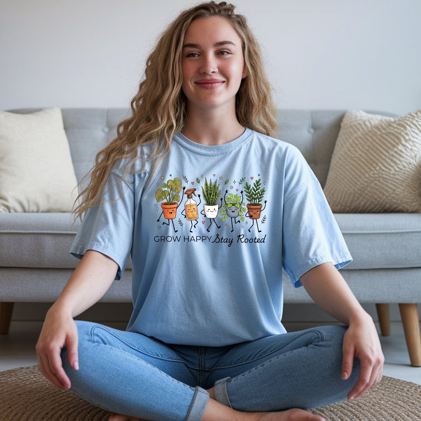 Grow Happy, Stay Rooted-Funny- T-Shirt