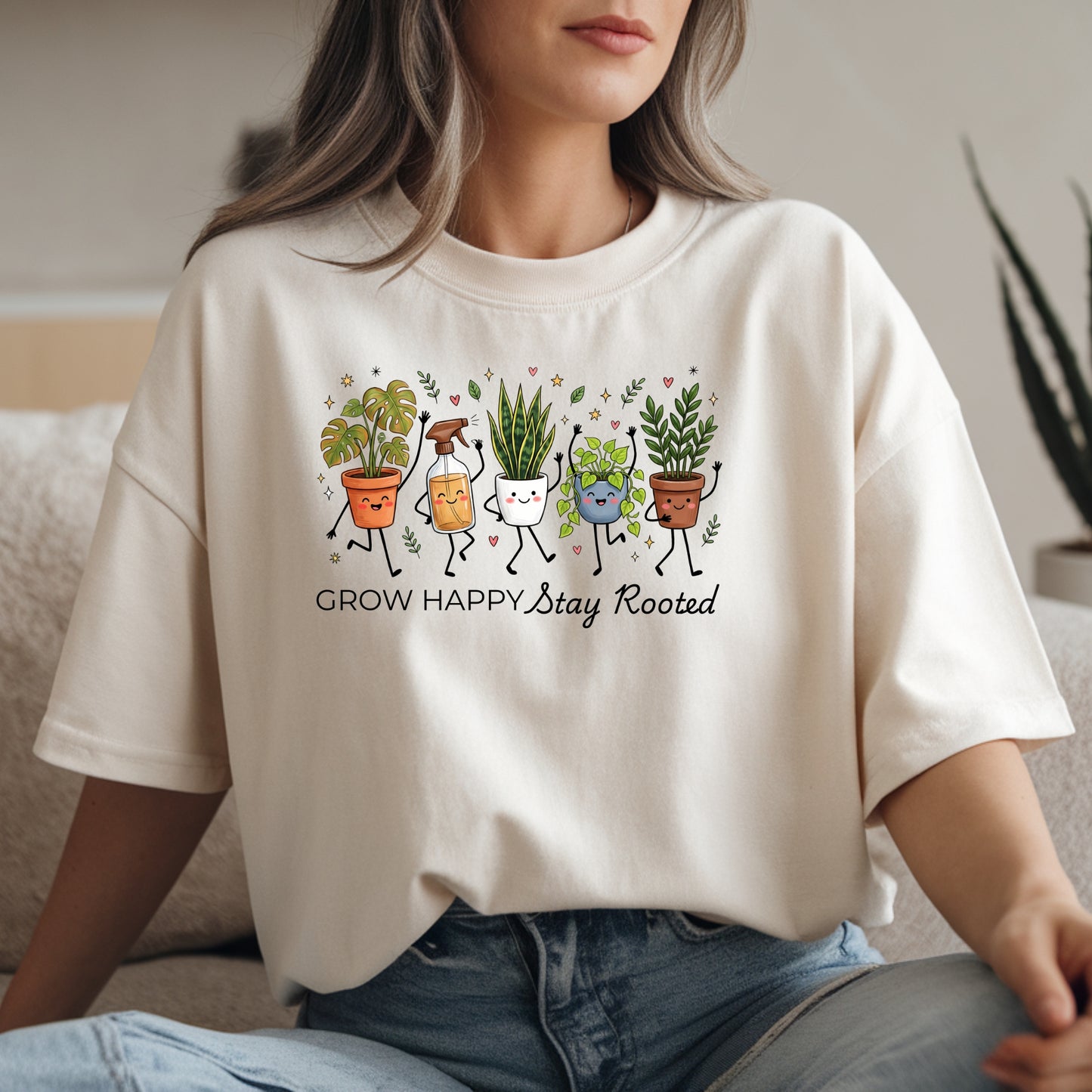 Grow Happy, Stay Rooted-Funny- T-Shirt