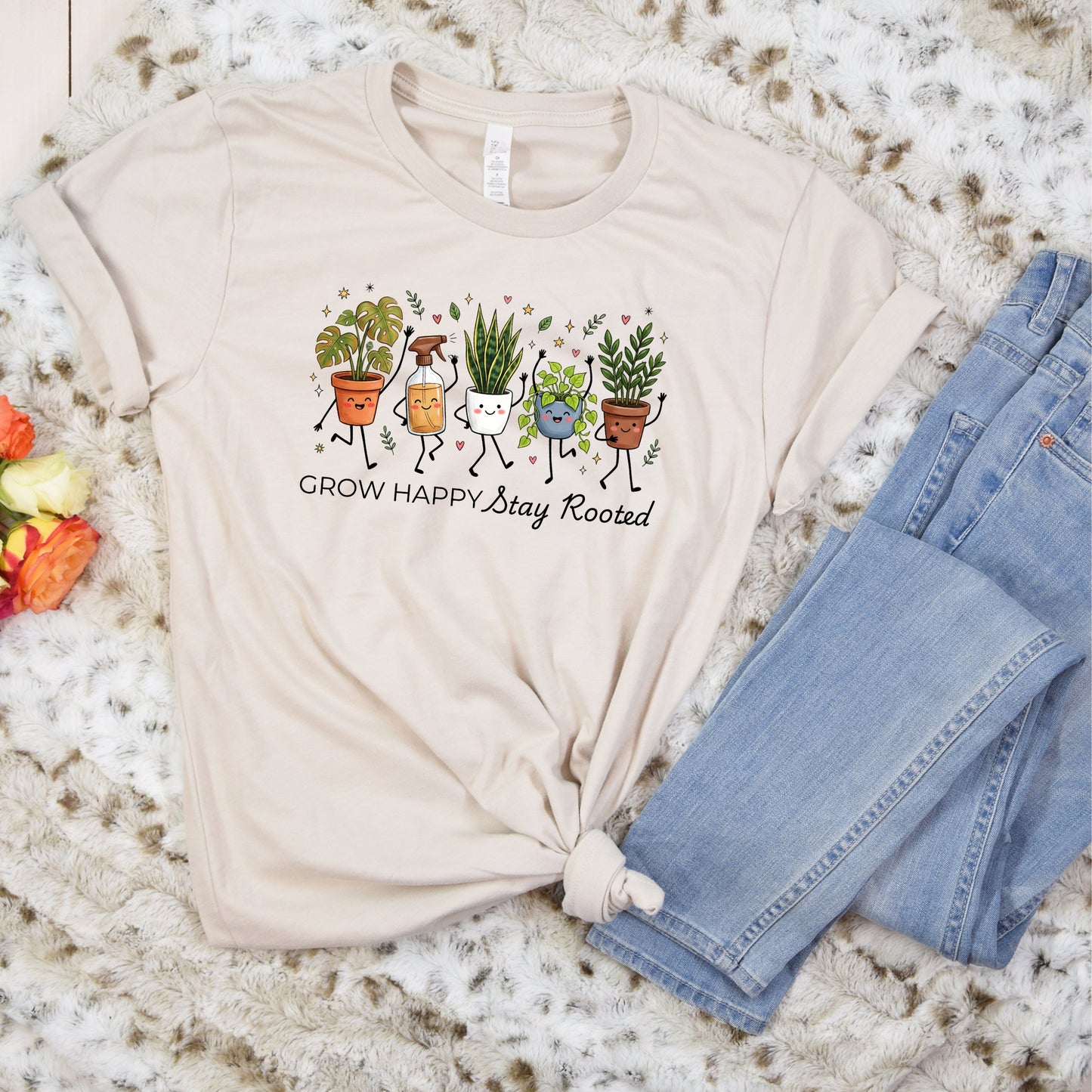 Grow Happy, Stay Rooted-Funny- T-Shirt