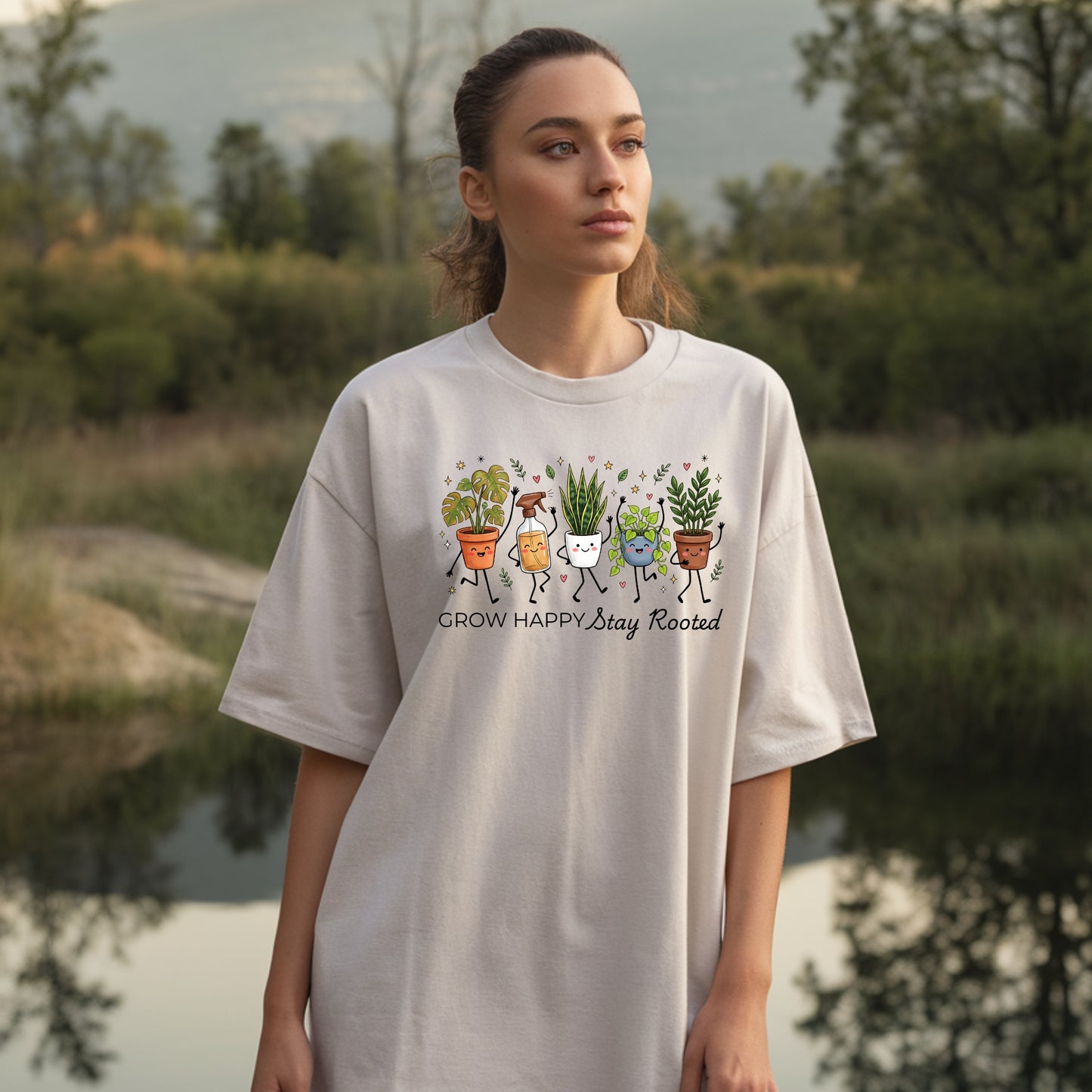 Grow Happy, Stay Rooted-Funny- T-Shirt