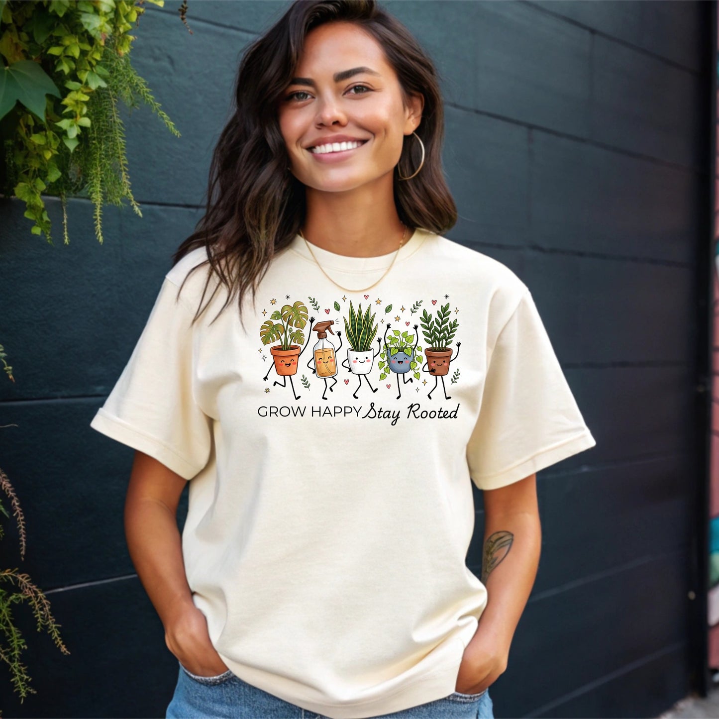 Grow Happy, Stay Rooted-Funny- T-Shirt