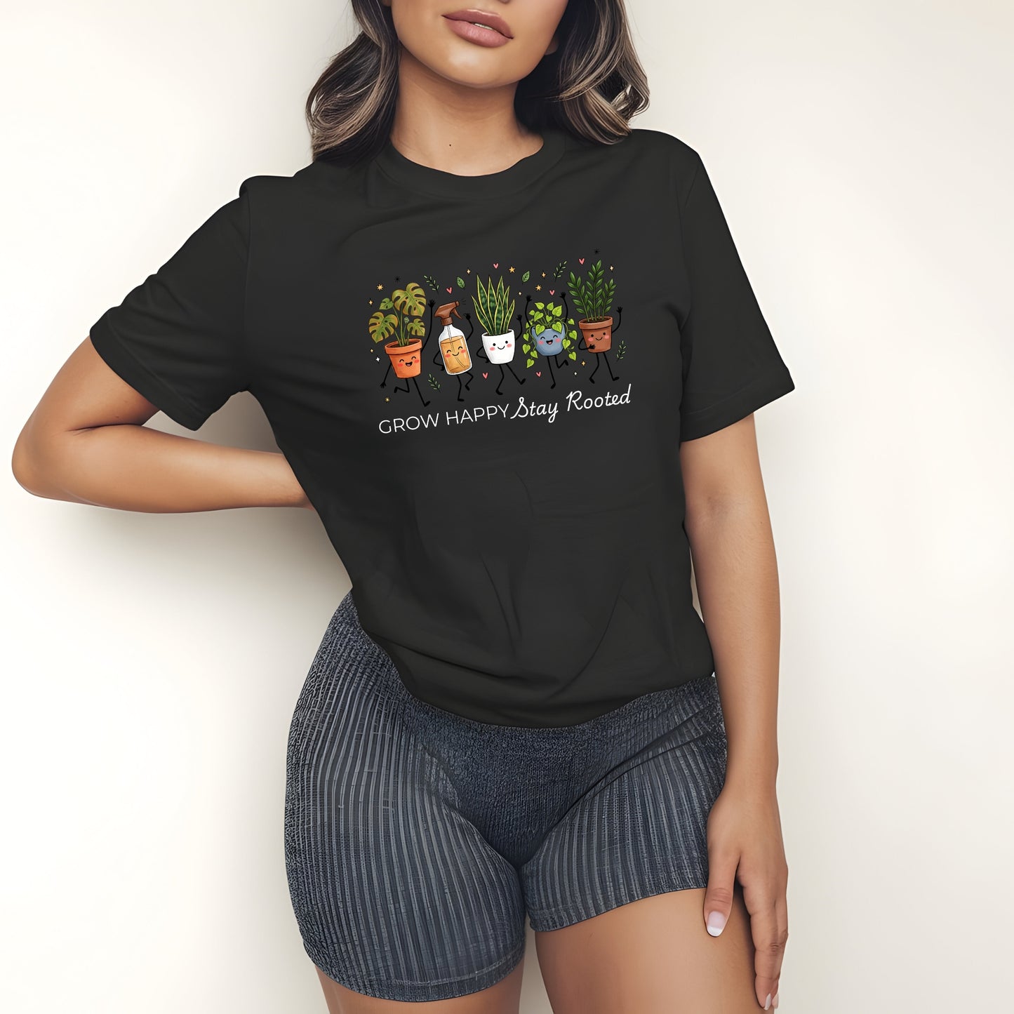 Grow Happy, Stay Rooted-Funny- T-Shirt