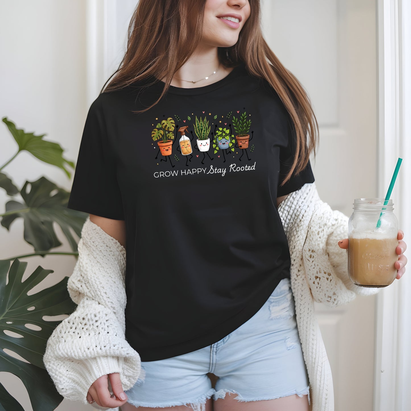 Grow Happy, Stay Rooted-Funny- T-Shirt