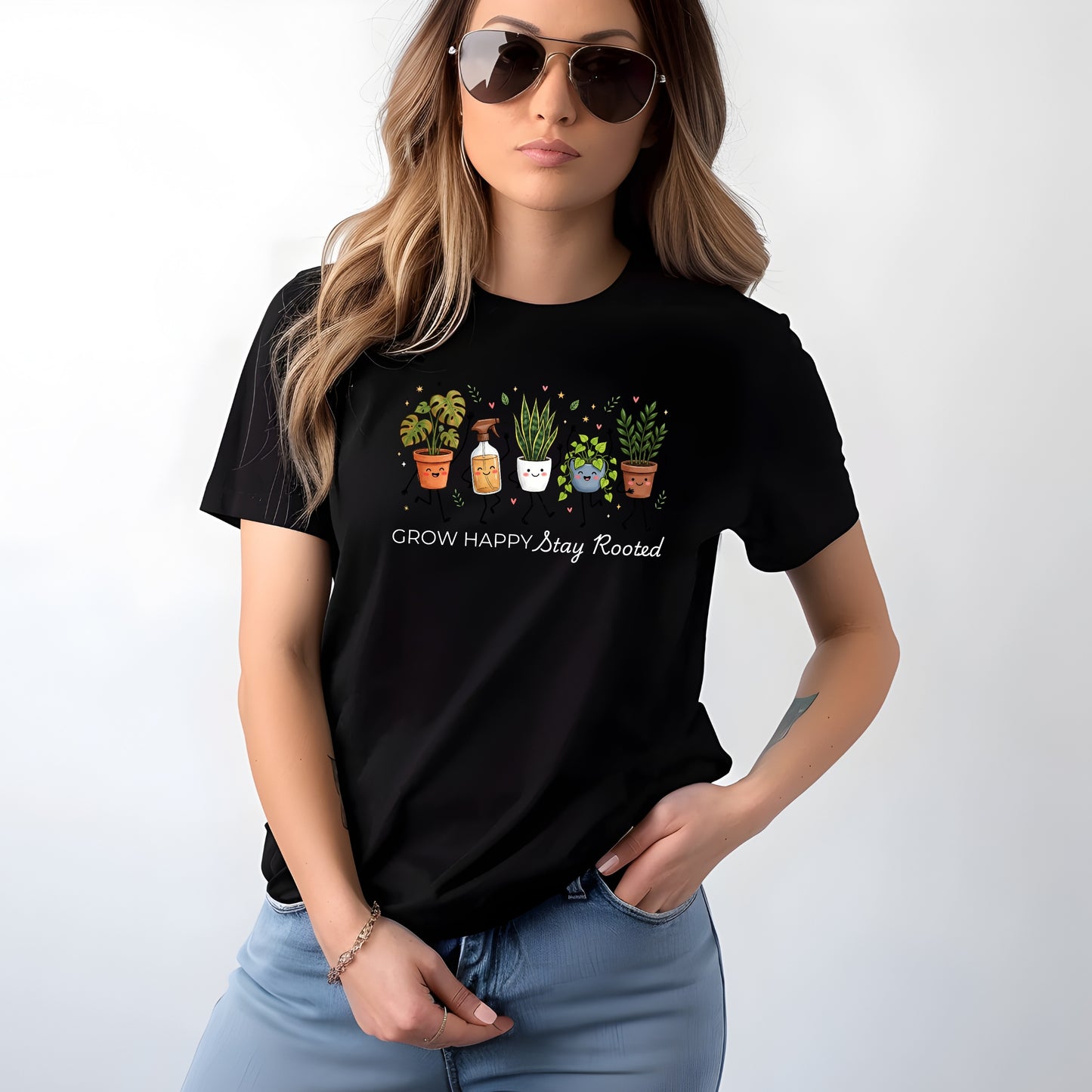 Grow Happy, Stay Rooted-Funny- T-Shirt
