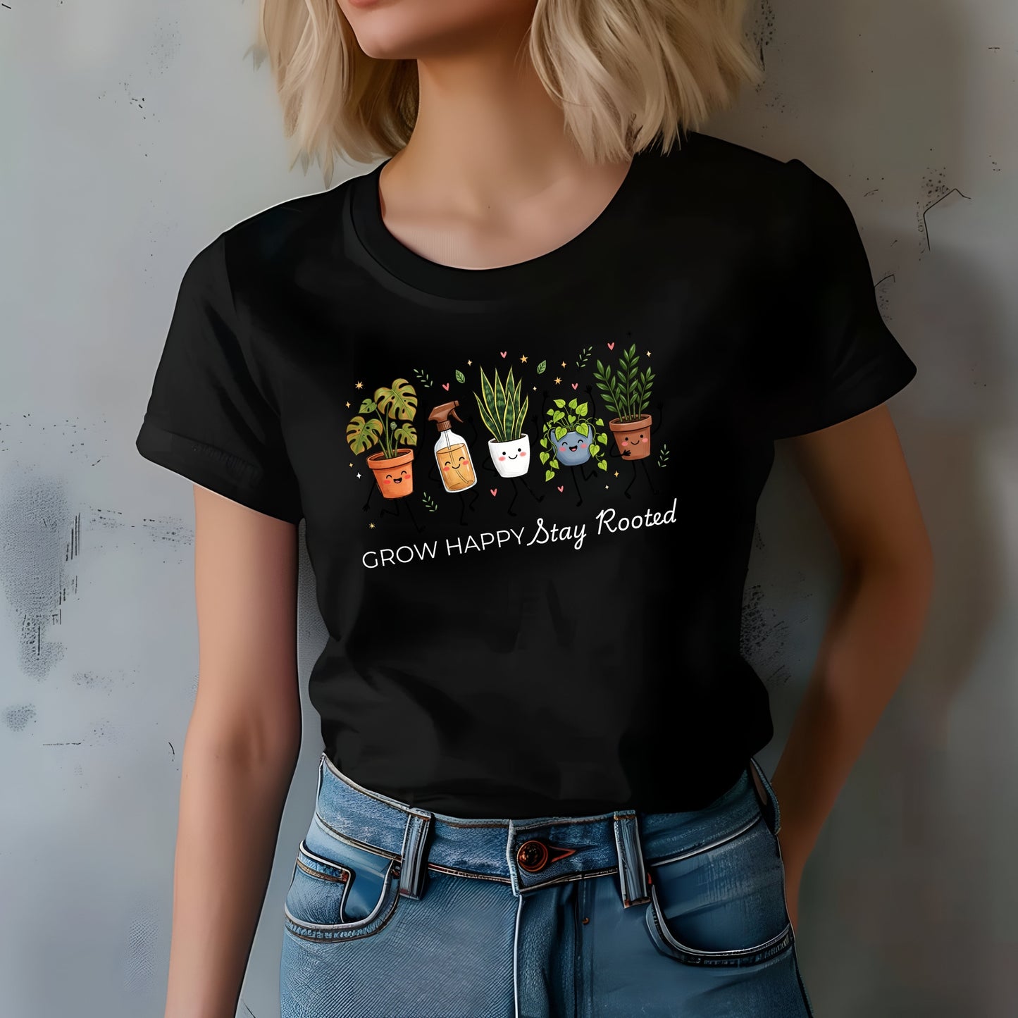 Grow Happy, Stay Rooted-Funny- T-Shirt