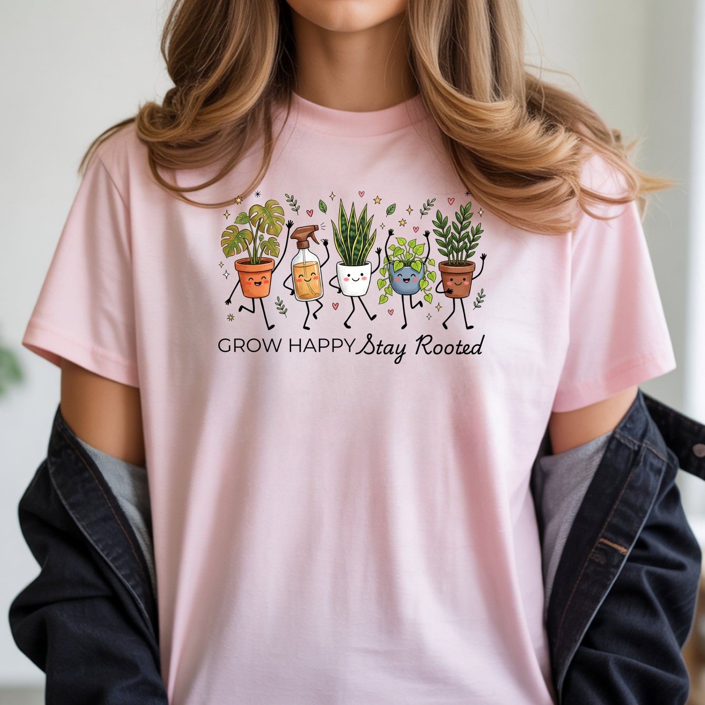 Grow Happy, Stay Rooted-Funny- T-Shirt