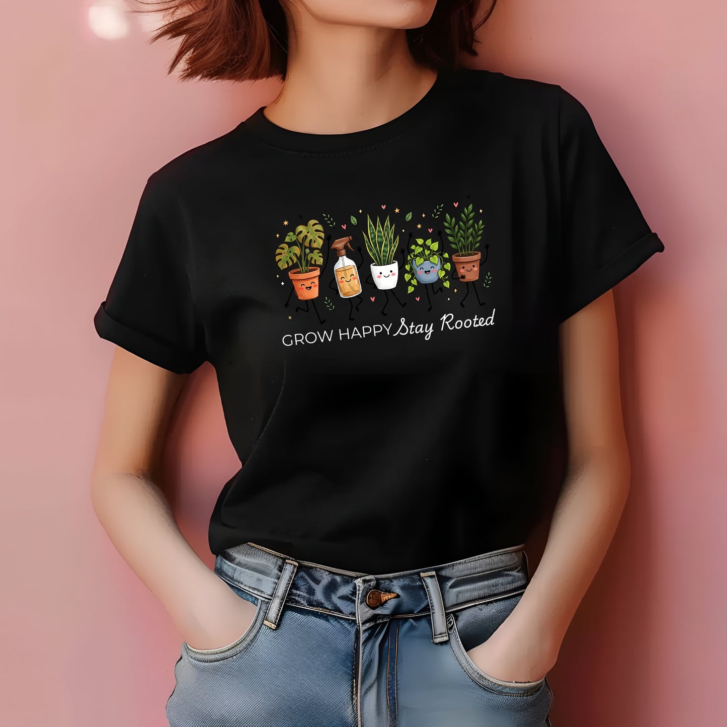 Grow Happy, Stay Rooted-Funny- T-Shirt