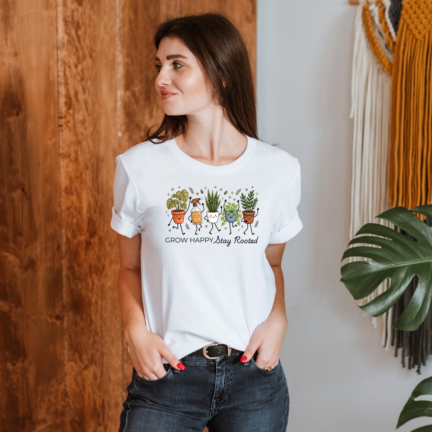 Grow Happy, Stay Rooted-Funny- T-Shirt