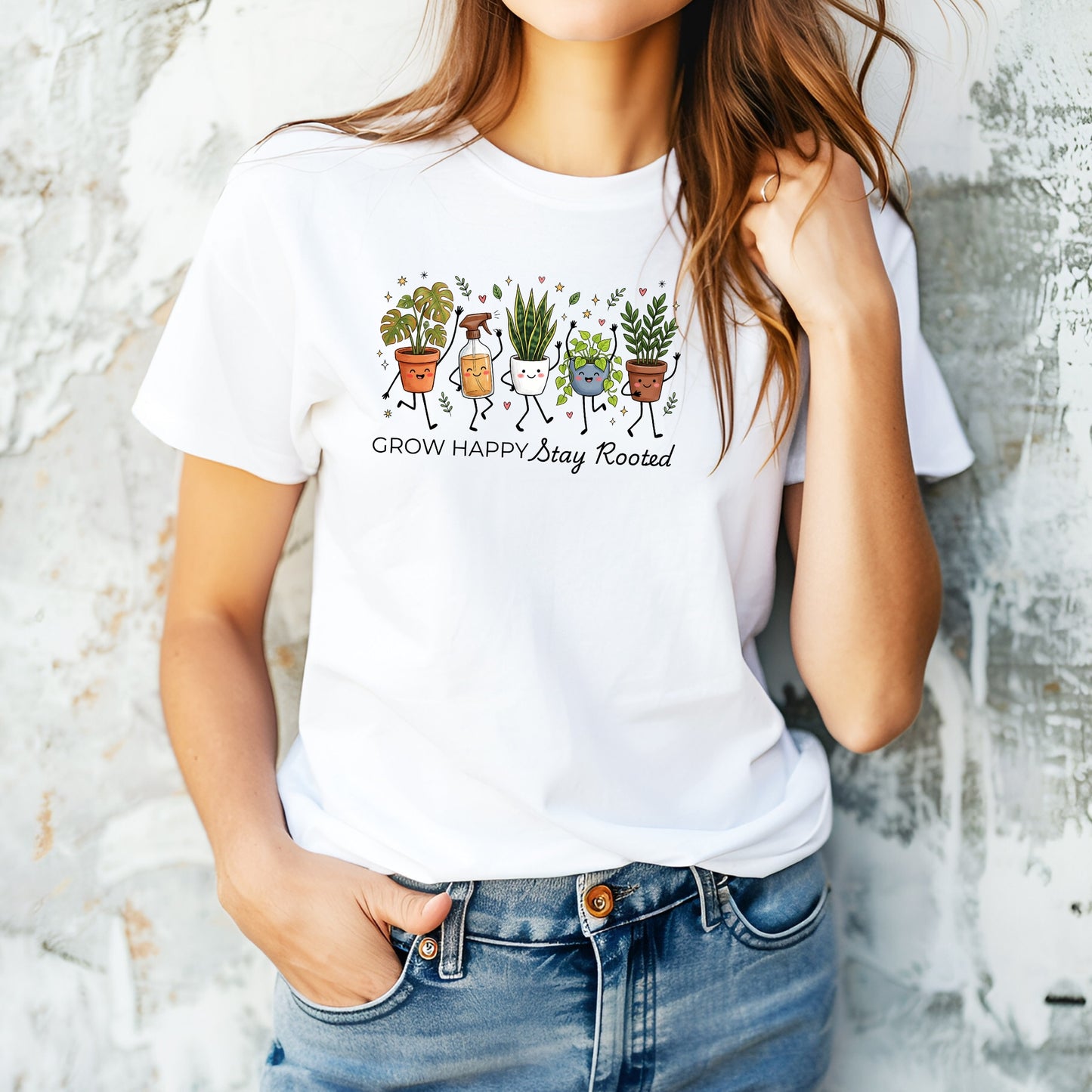 Grow Happy, Stay Rooted-Funny- T-Shirt