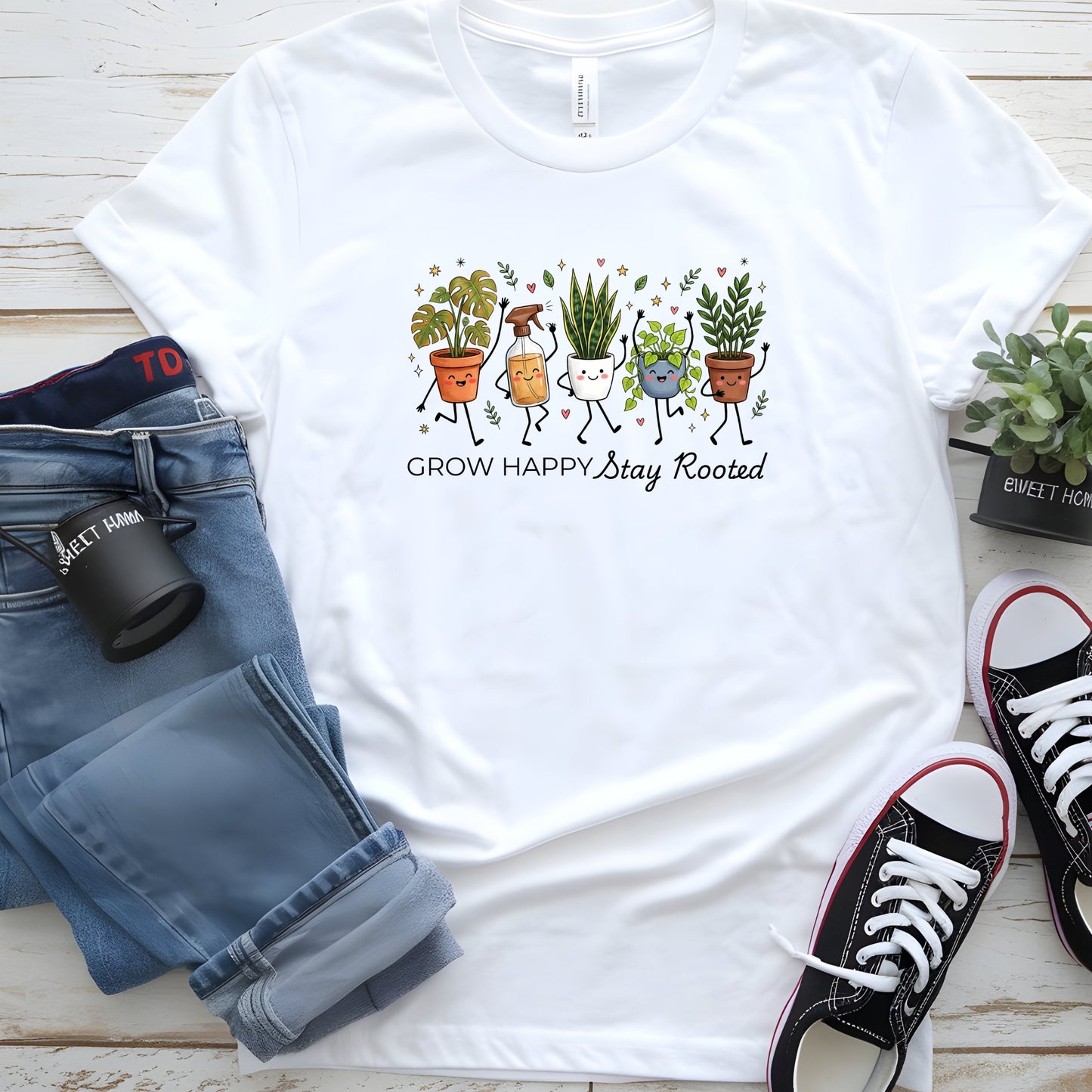 Grow Happy, Stay Rooted-Funny- T-Shirt