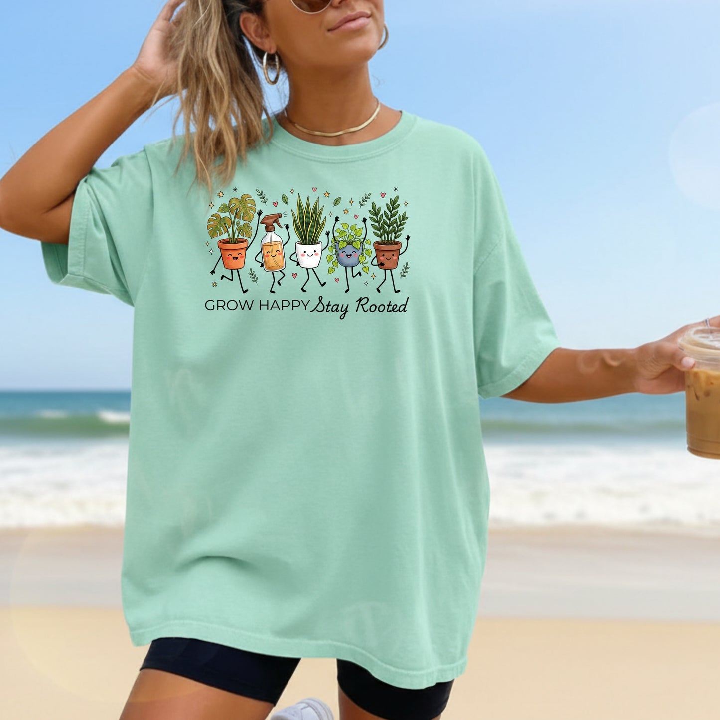 Grow Happy, Stay Rooted-Funny- T-Shirt