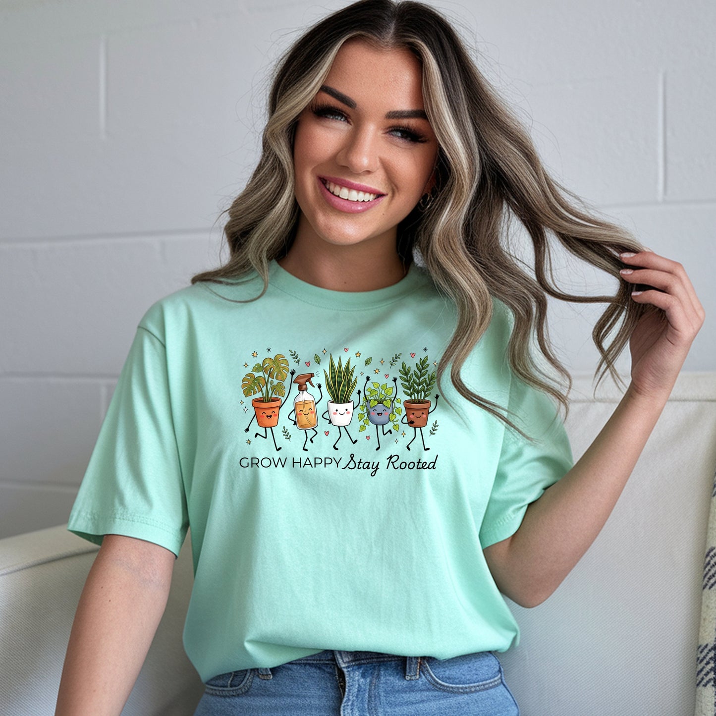 Grow Happy, Stay Rooted-Funny- T-Shirt