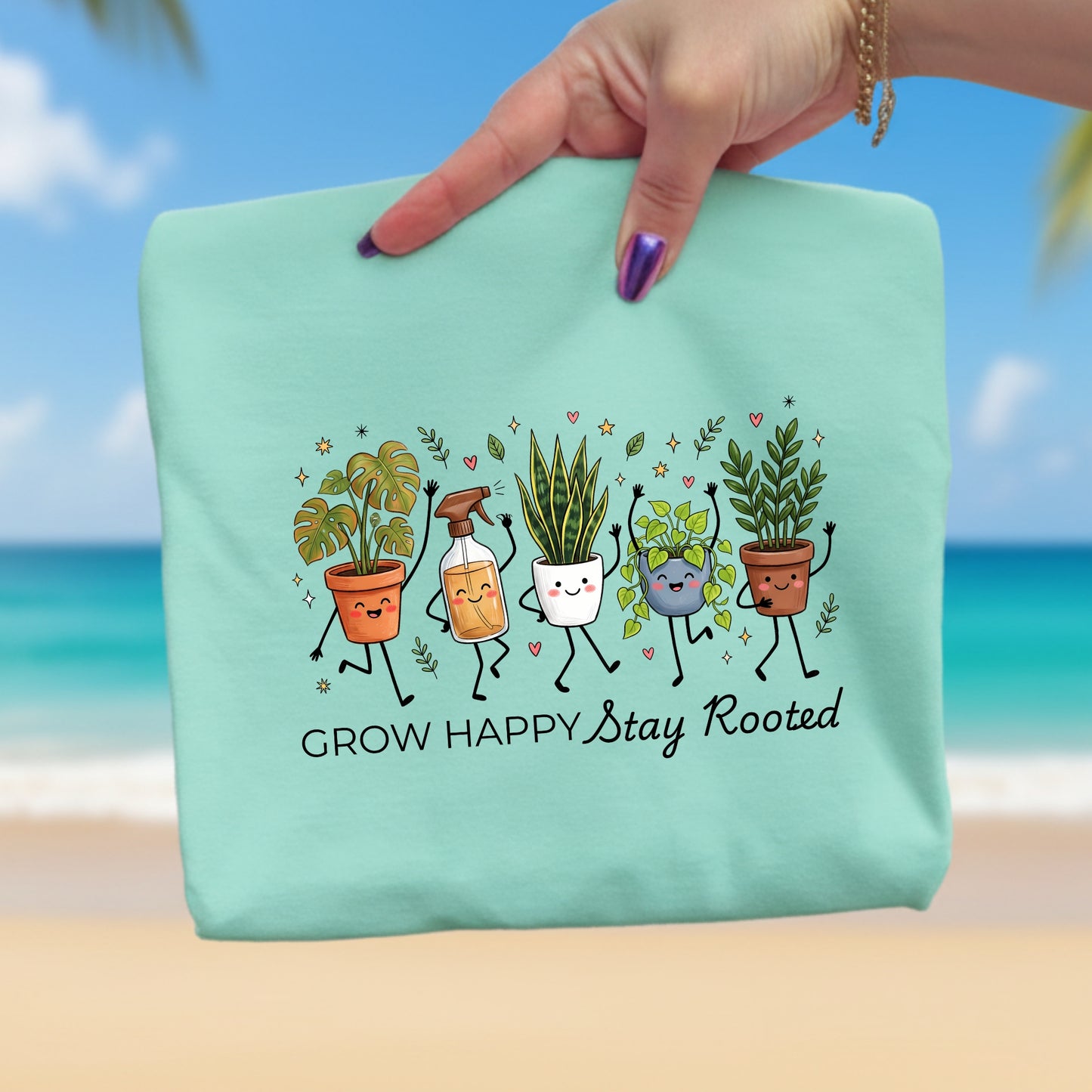 Grow Happy, Stay Rooted-Funny- T-Shirt