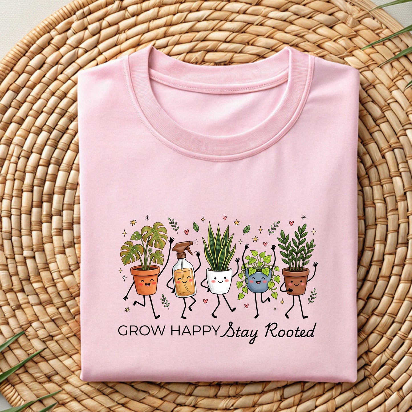 Grow Happy, Stay Rooted-Funny- T-Shirt