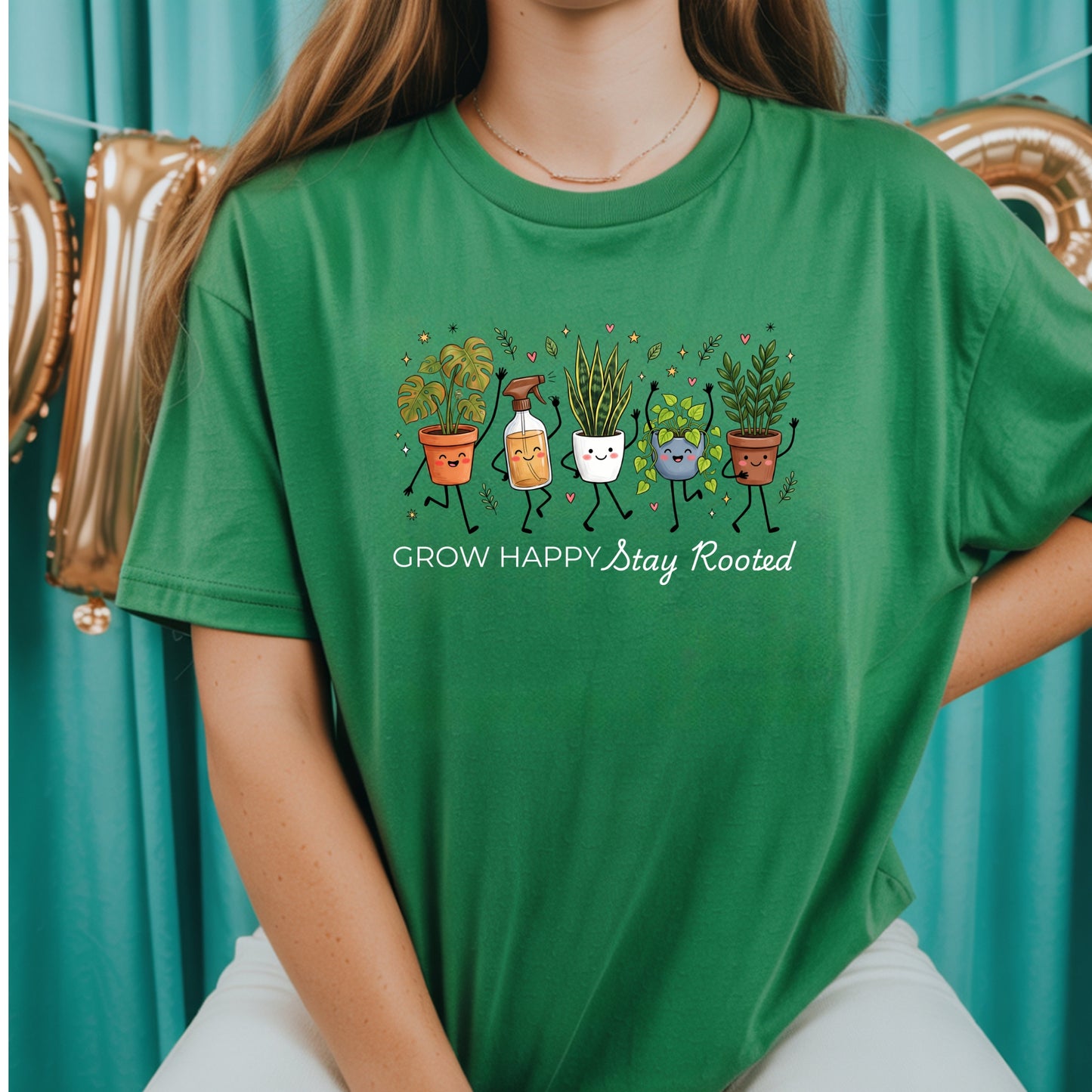 Grow Happy, Stay Rooted-Funny- T-Shirt