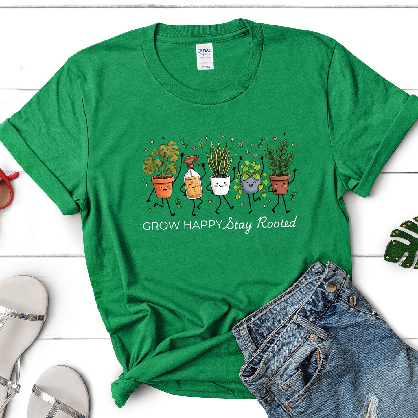 Grow Happy, Stay Rooted-Funny- T-Shirt