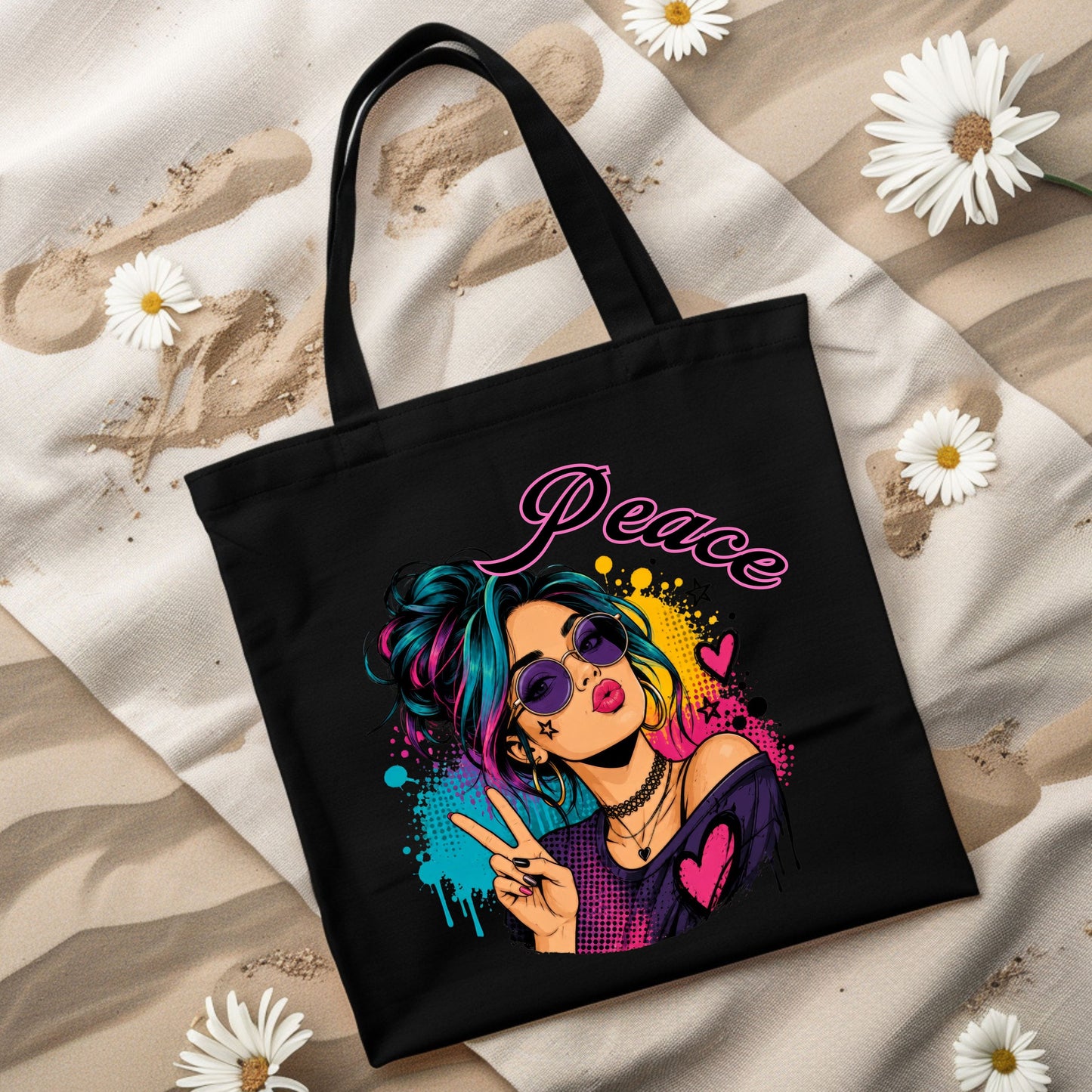 Peace Girl Neon Tote Bag.