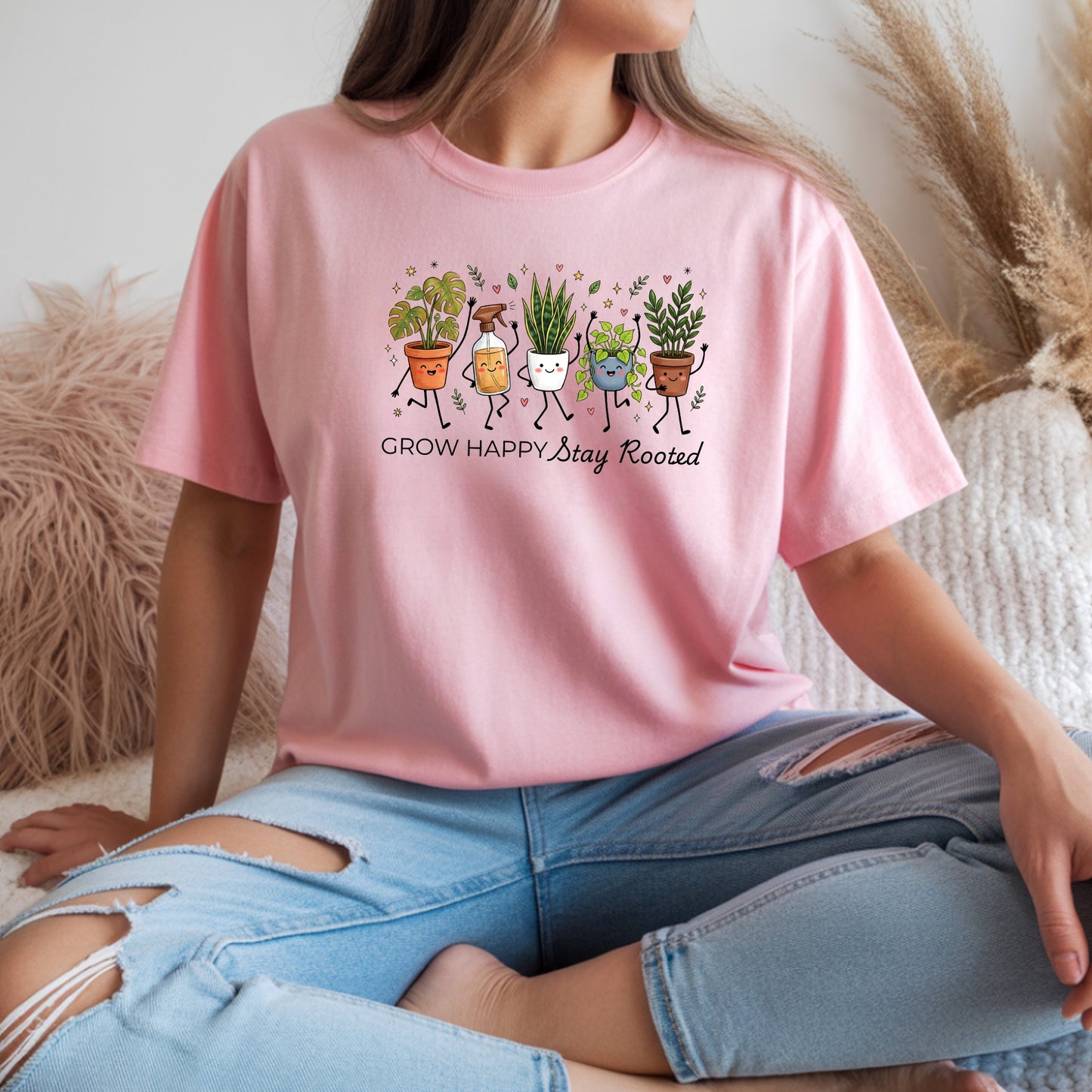 Grow Happy, Stay Rooted-Funny- T-Shirt