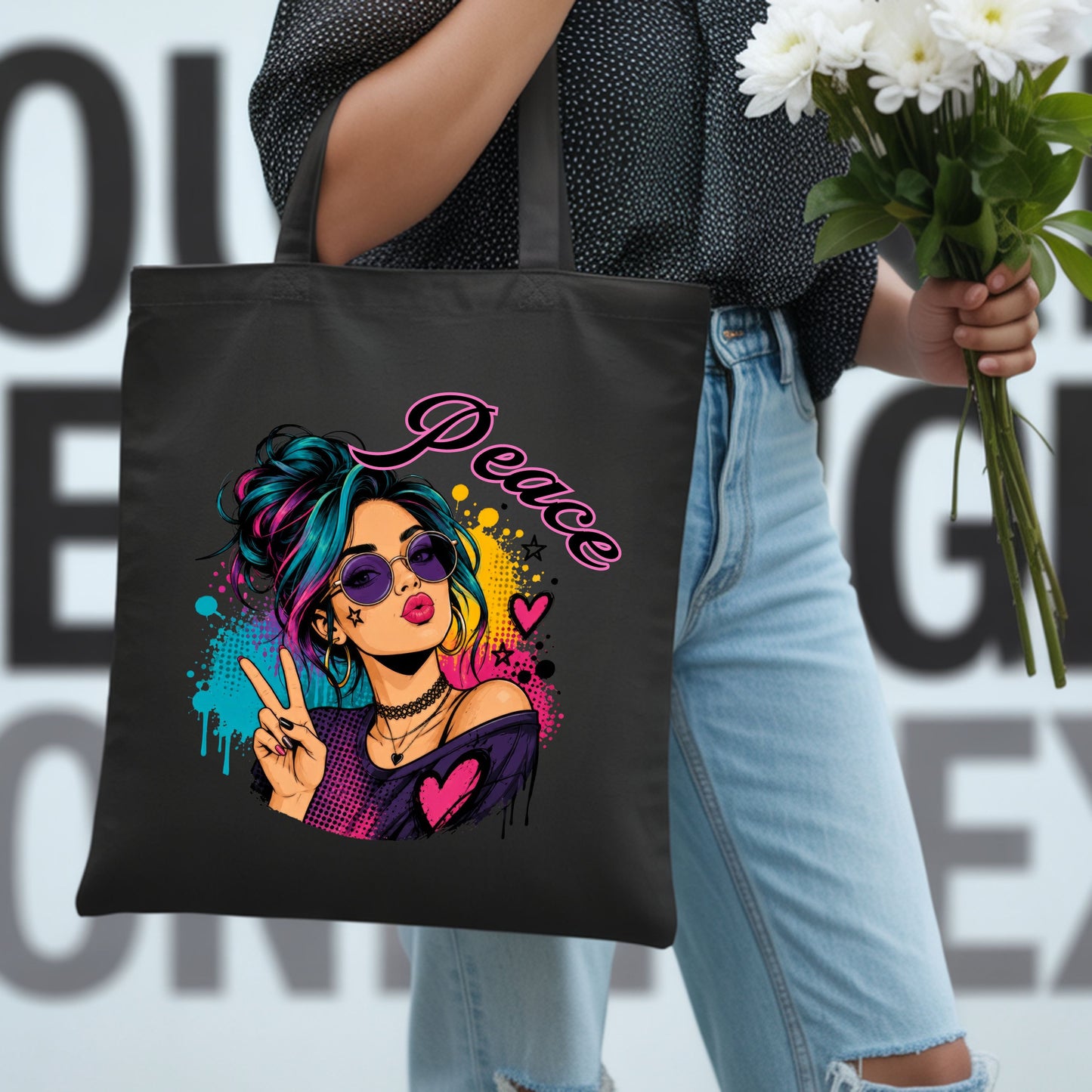 Peace Girl Neon Tote Bag.