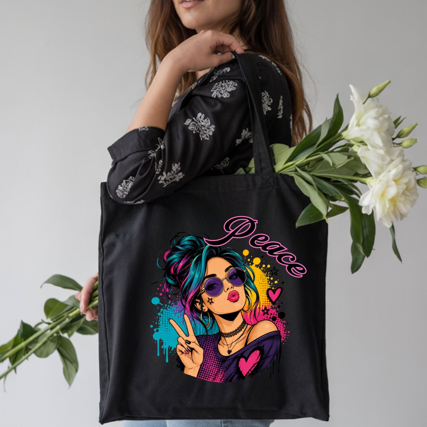 Peace Girl Neon Tote Bag.