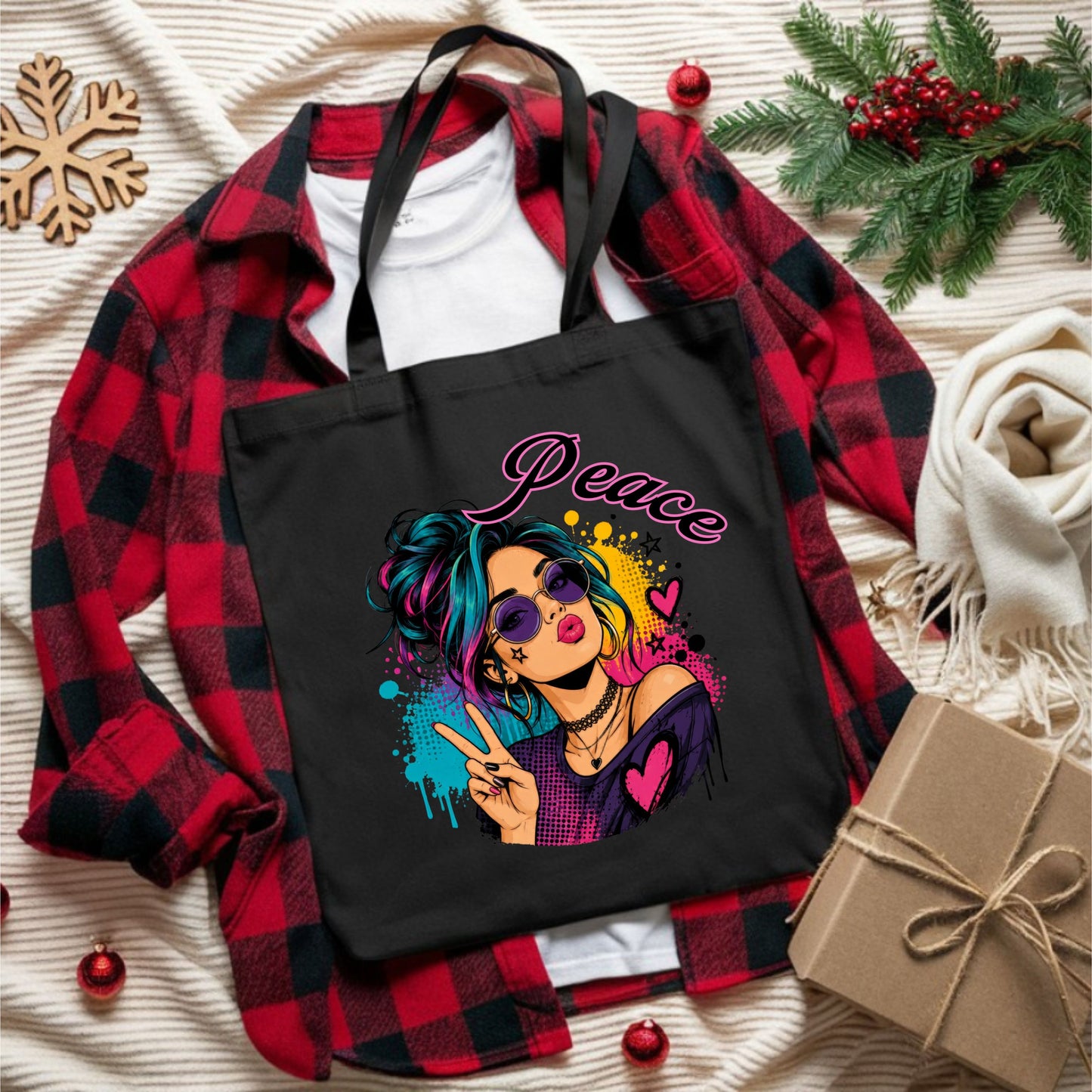 Peace Girl Neon Tote Bag.