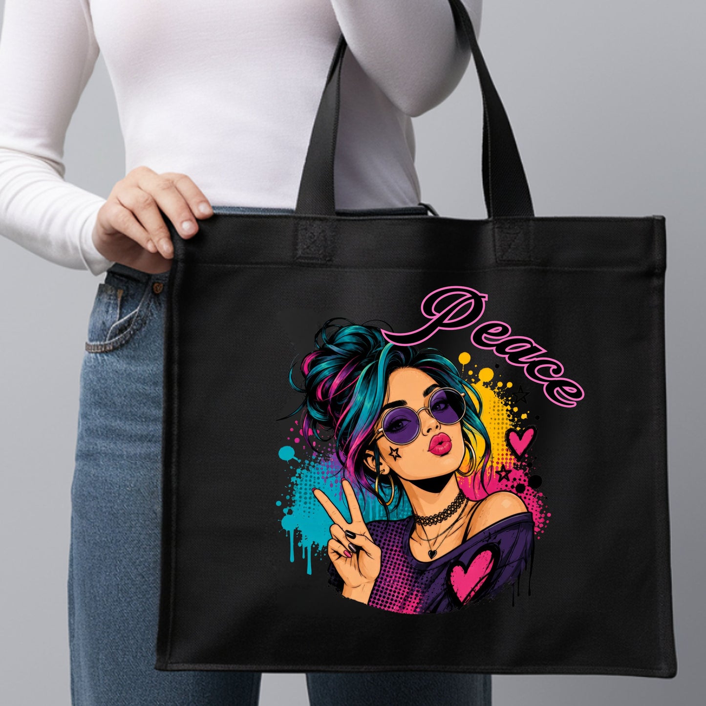 Peace Girl Neon Tote Bag.