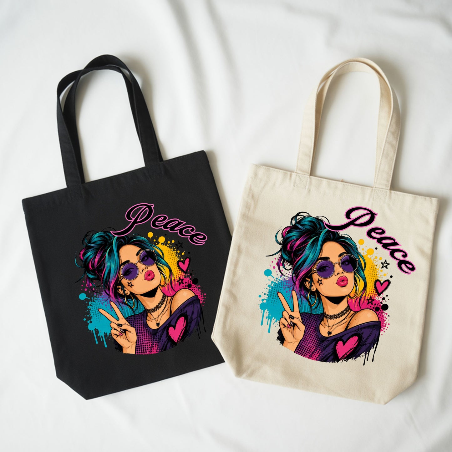 Peace Girl Neon Tote Bag.