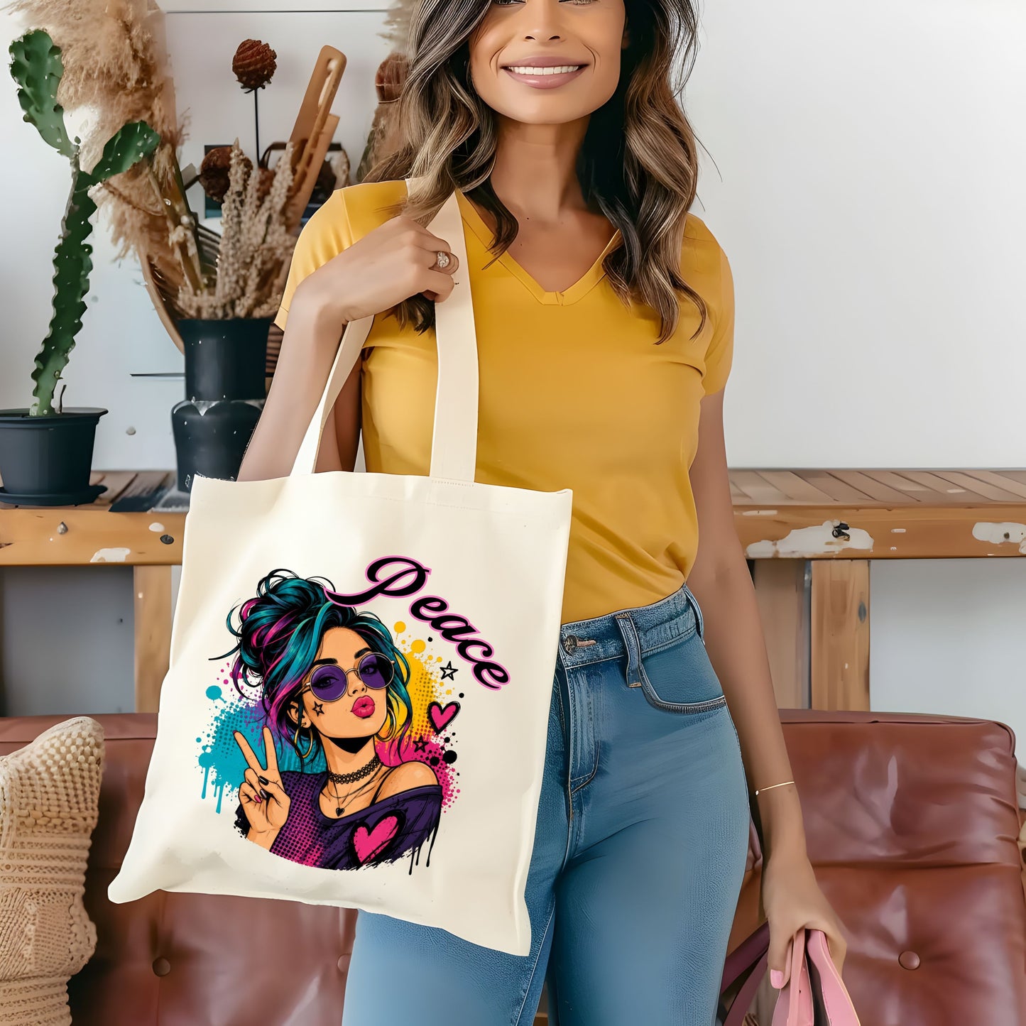 Peace Girl Neon Tote Bag.