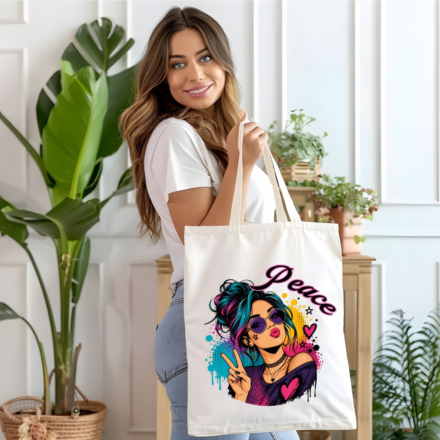 Peace Girl Neon Tote Bag.
