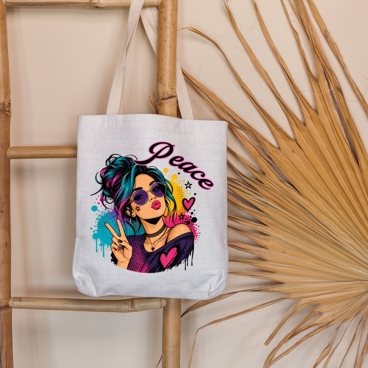 Peace Girl Neon Tote Bag.