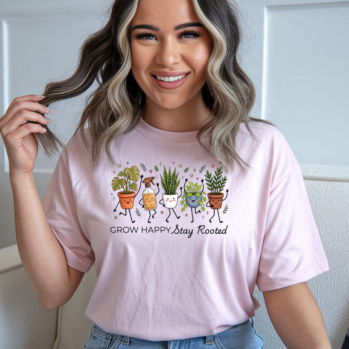 Grow Happy, Stay Rooted-Funny- T-Shirt