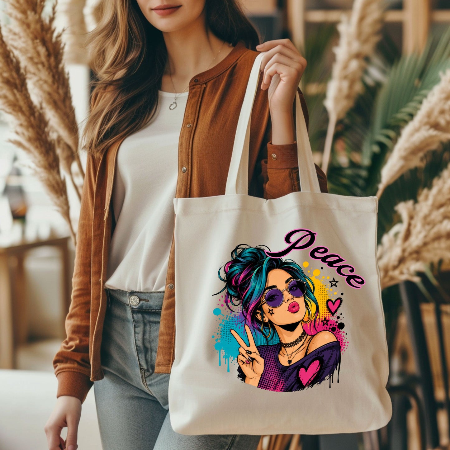 Peace Girl Neon Tote Bag.