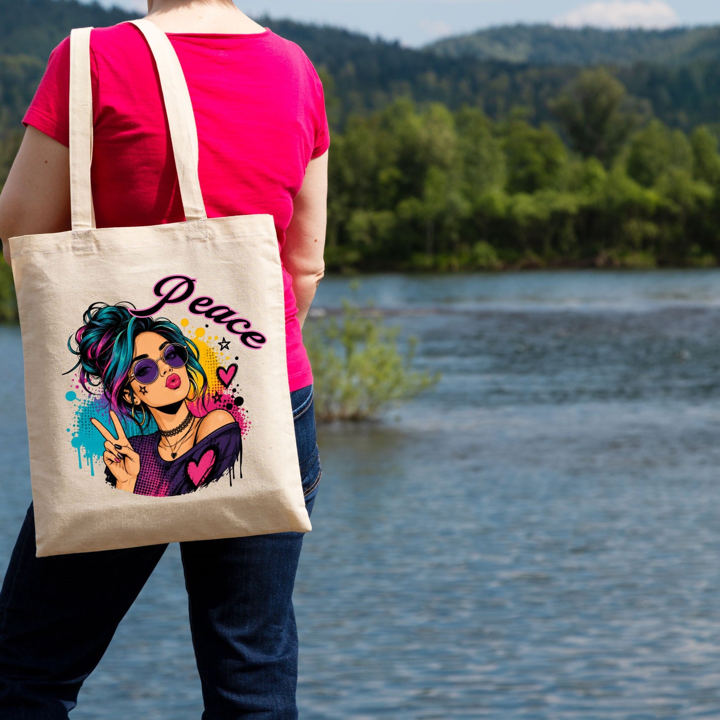 Peace Girl Neon Tote Bag.
