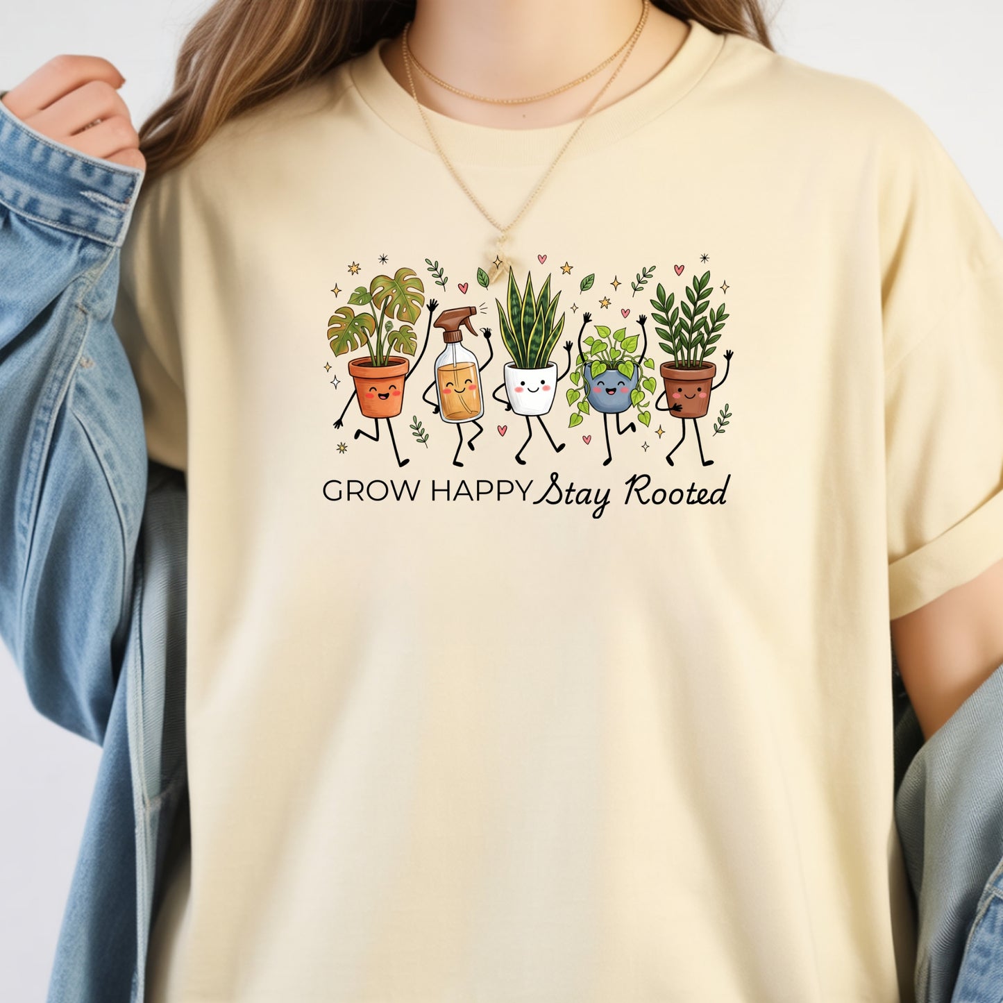 Grow Happy, Stay Rooted-Funny- T-Shirt