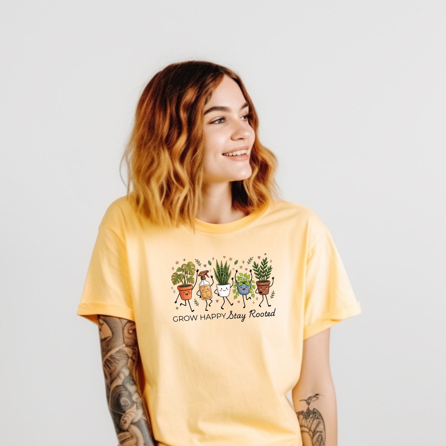 Grow Happy, Stay Rooted-Funny- T-Shirt