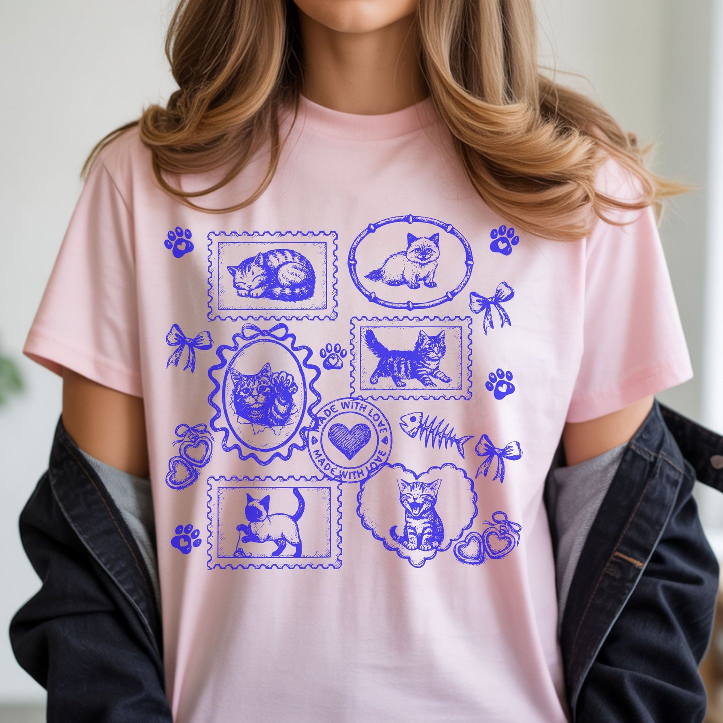 Cats Vintage Style Gallery Pink Unisex T-Shirt-Set 2.