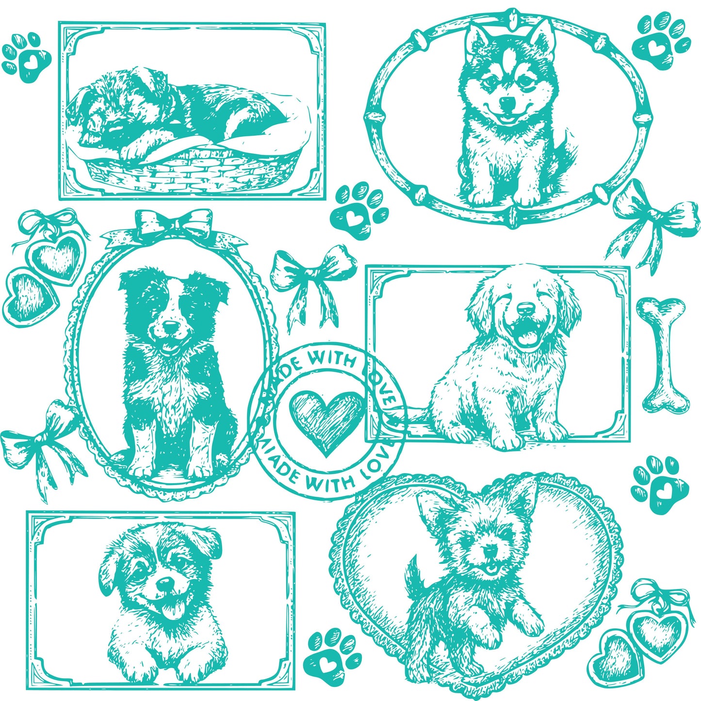 Dogs Vintage Style Gallery Pink Unisex T-Shirt-Set 1.