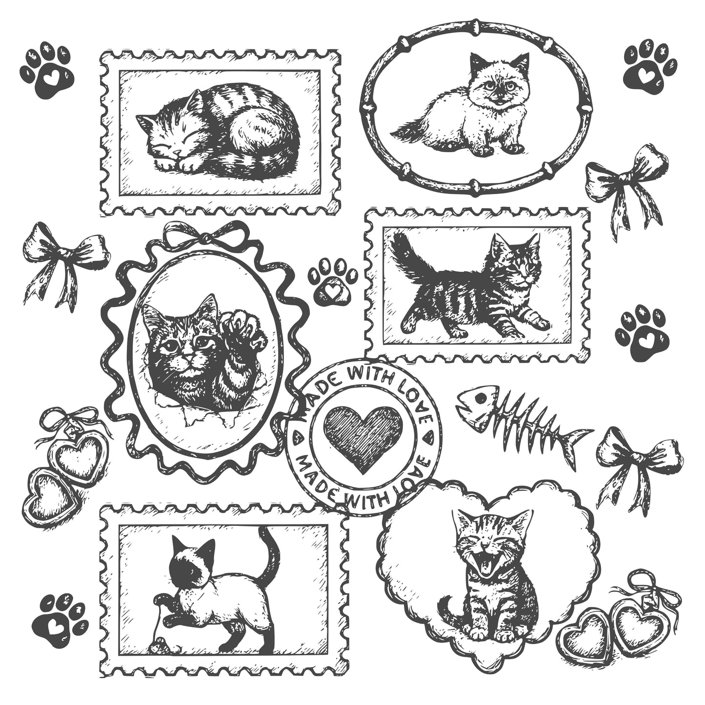 Cats Vintage Style Gallery Pink Unisex T-Shirt-Set 2.