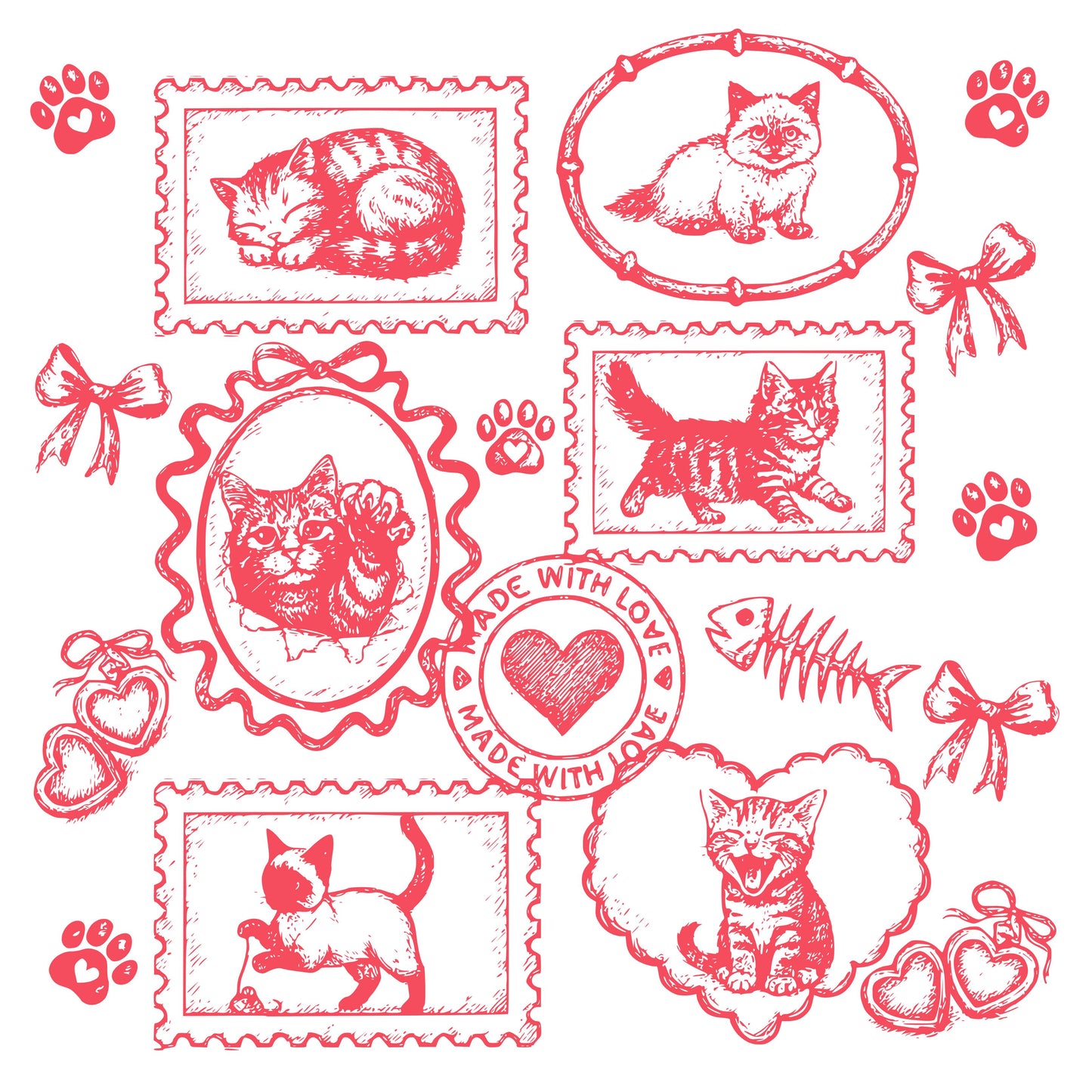 Cats Vintage Style Gallery Pink Unisex T-Shirt-Set 2.